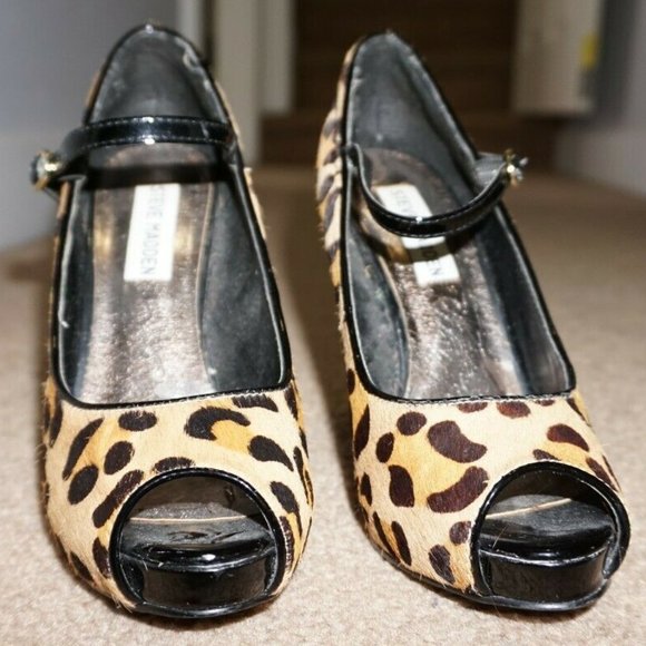 STEVE MADDEN Animal Print Suede Size 6.5 Peep Toe LAVEDA Heel Pump - Picture 6 of 7